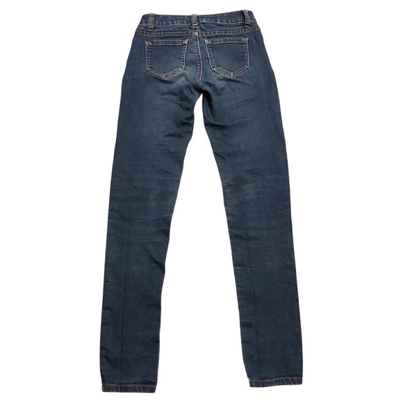 Wax Jean Low Rise Skinny Jeans Dark Wash Distressed Ripped Knee Womens - Picture 2 of 10